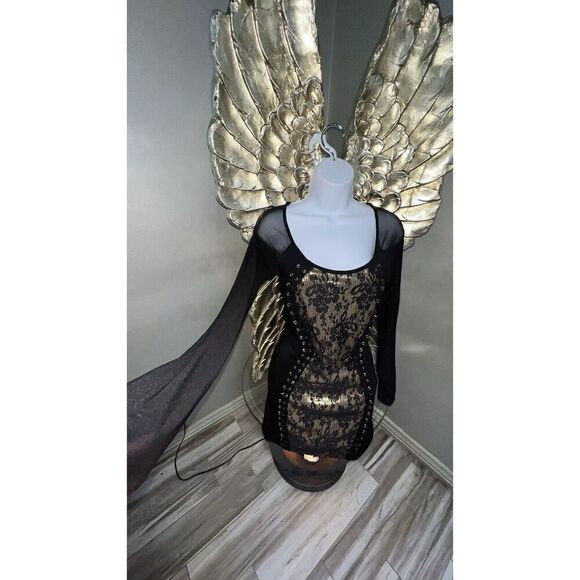 Symphony Black Lace Dress with Gold Sequins, Size small - Picture 3 of 12